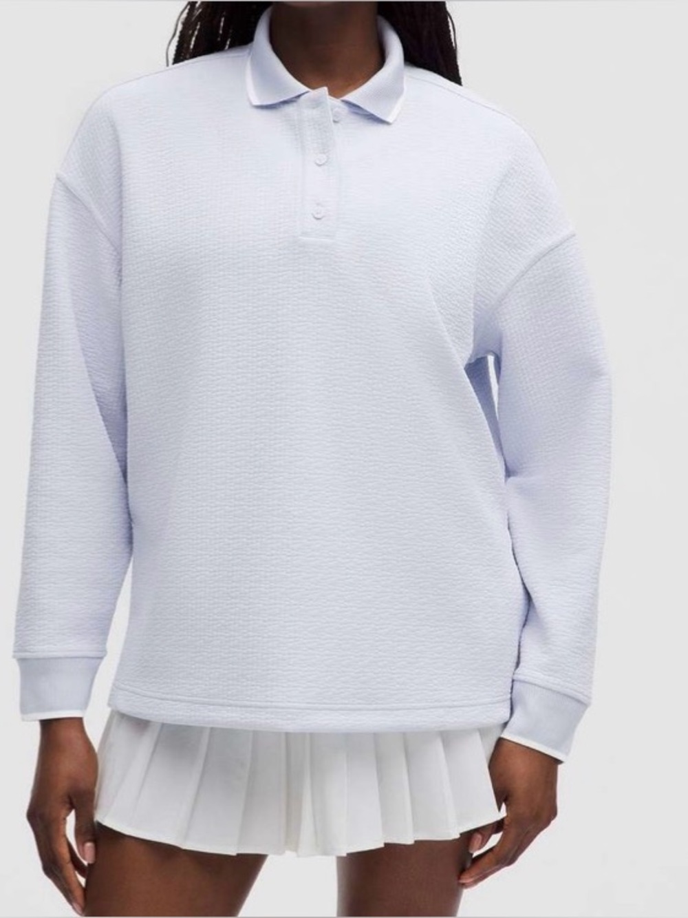 #568 NWT Lululemon Textured Long-Sleeve Polo Shirt Starch Blue / White Sz 8
